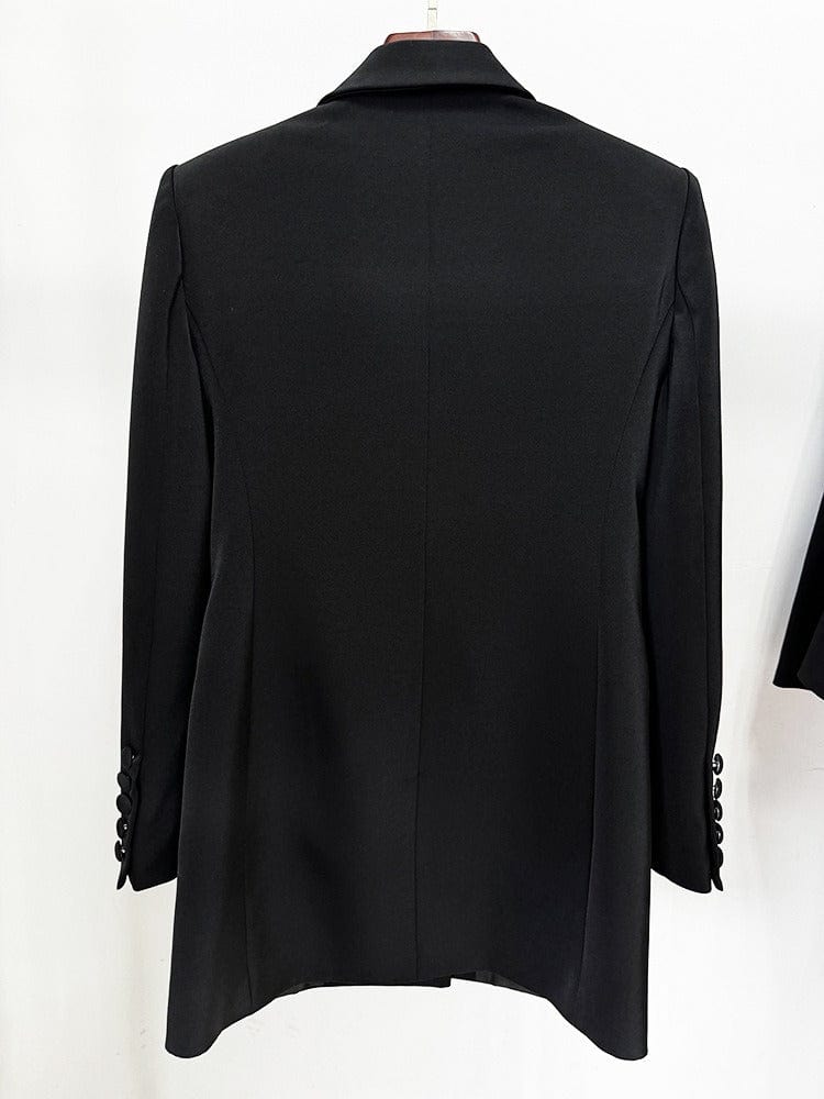 solovedress Women's Black Mid-Length Slim Fit Blazer with Rhinestone Embellishment
