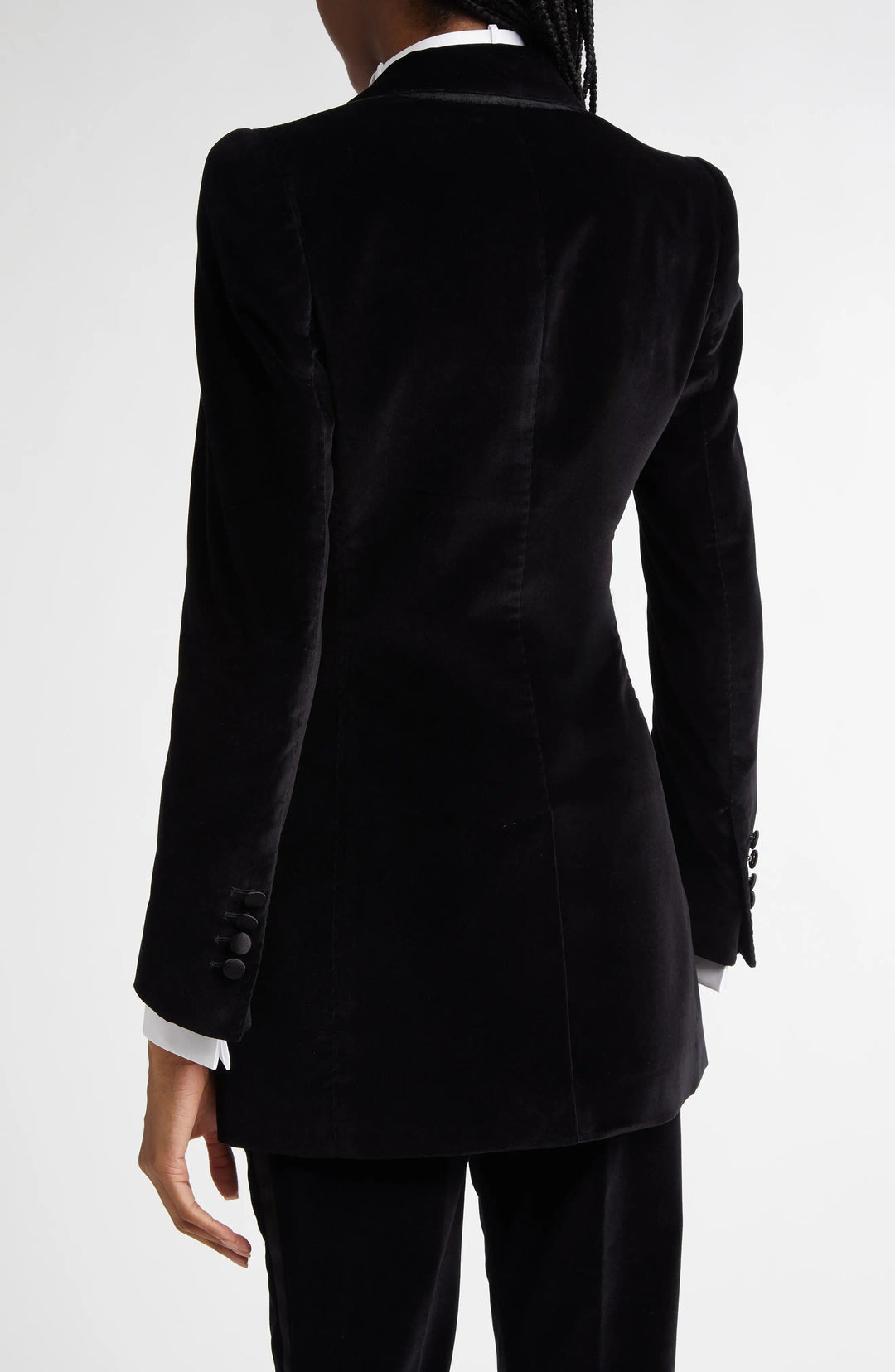 solovedress Women's Black Velvet 2-Piece Suit Set – Peak Lapel Blazer & Pants