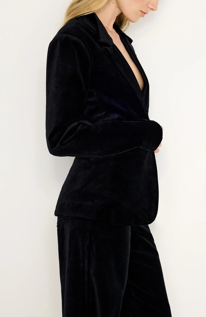 solovedress Women’s Black Velvet Blazer Pants Suit – Elegant Two-Piece Set