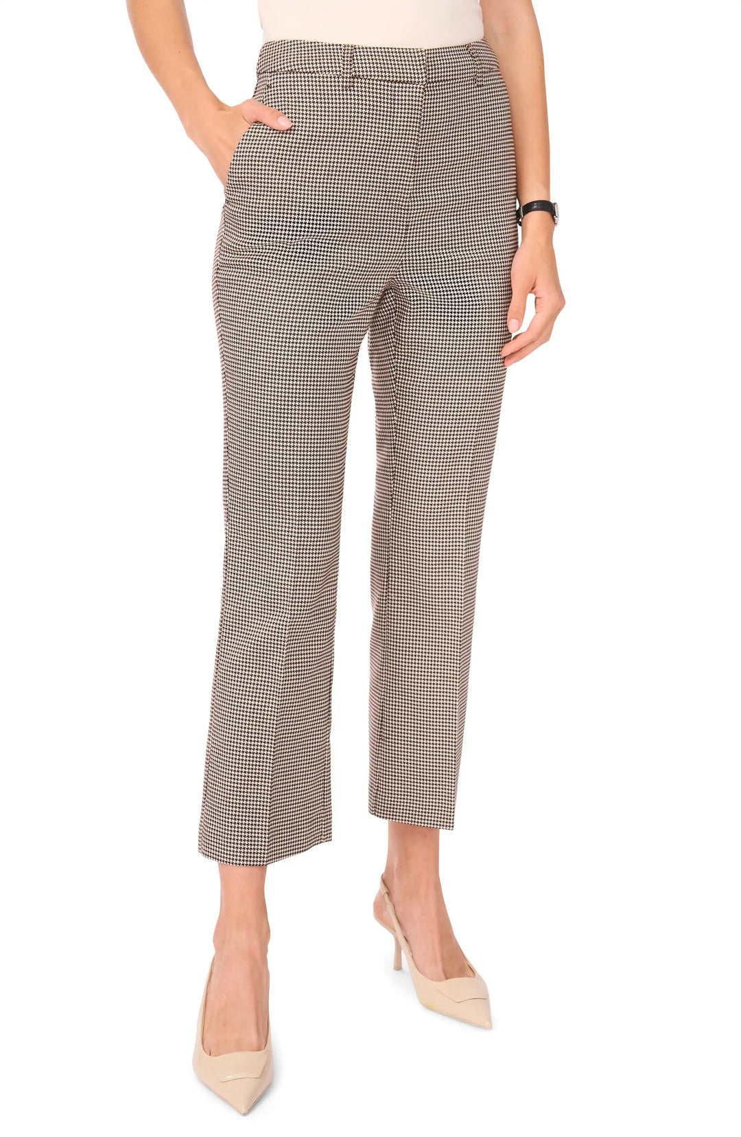 solovedress Women's Brown Classic Houndstooth Double-Breasted 2-Piece Suit - Blazer & Pants