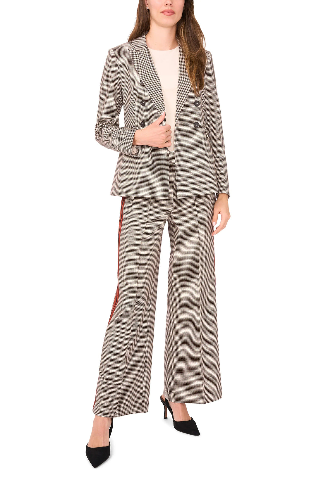 solovedress Women's Brown Classic Houndstooth Double-Breasted 2-Piece Suit - Blazer & Pants