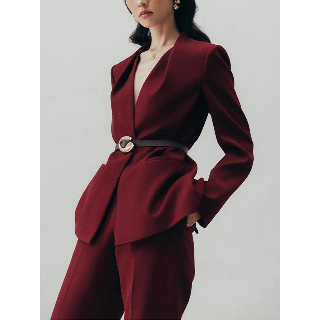 SoloveDress Women's 2 Piece Burgundy Solid Suit Shawl Lapel Single ... solovedress SoloveDress Women's 2 Piece Burgundy Solid Suit Shawl Lapel Single ... solovedress