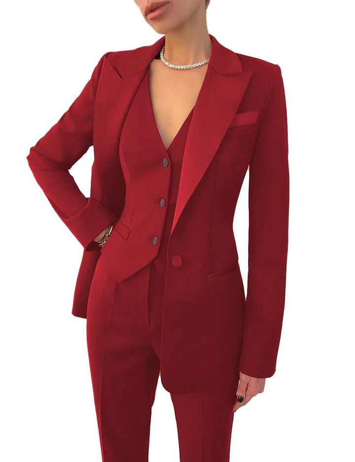 solovedress Women's Business 3 Pieces Slim Fit Solid Color Peak Lapel Suit (Blazer+vest+Pants)