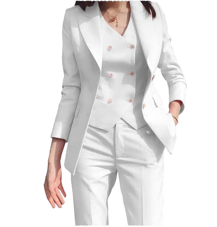 solovedress Women‘s Business Suit 3 Pieces Slim Fit Solid Color Peak Lapel Suit (Blazer+vest+Pants)