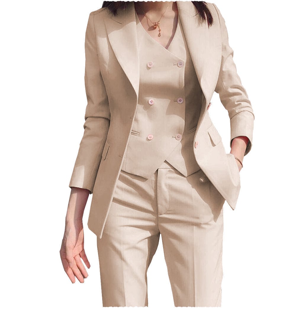 solovedress Women‘s Business Suit 3 Pieces Slim Fit Solid Color Peak Lapel Suit (Blazer+vest+Pants)