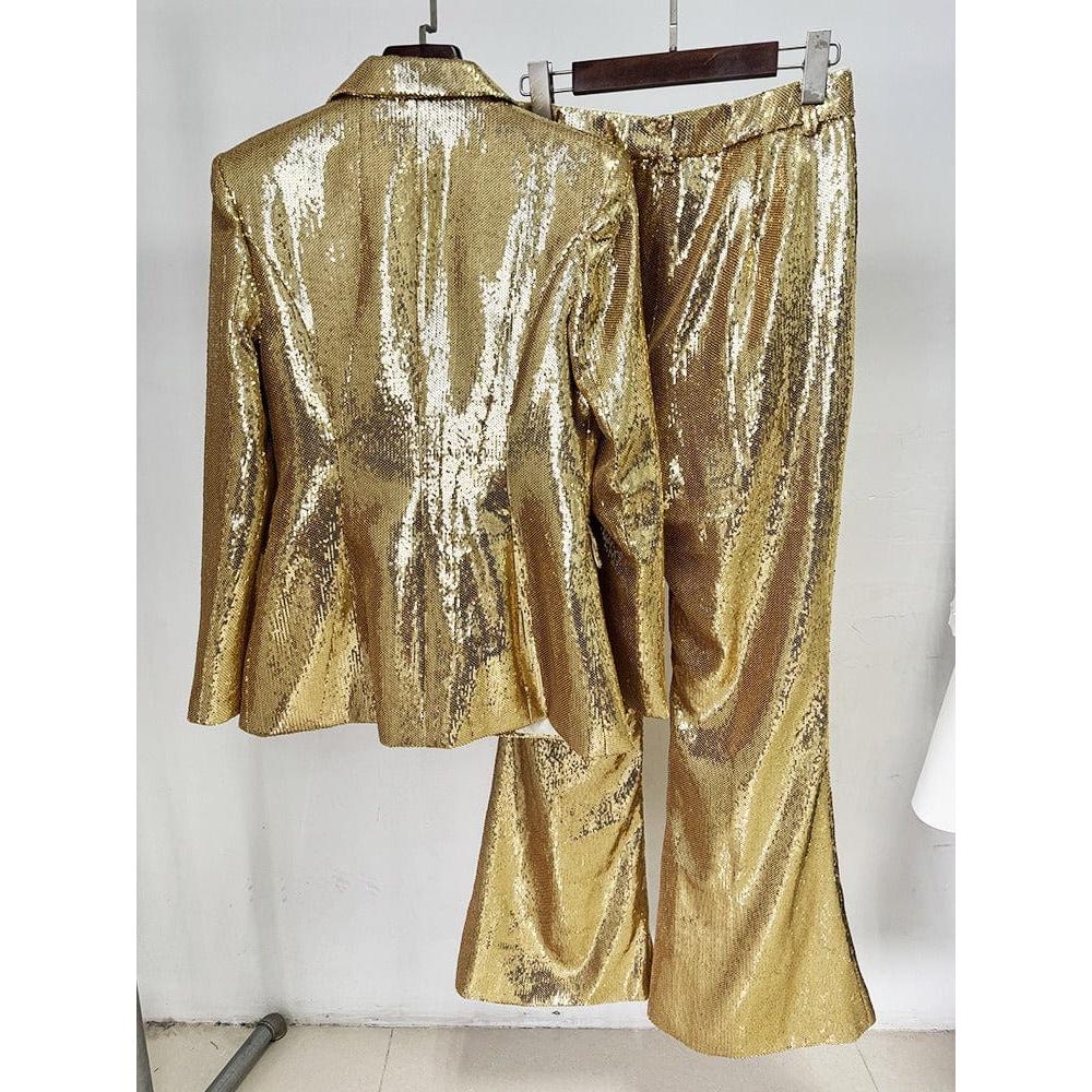 SoloveDress Women's 2 Piece Gold Solid Suit Peak Lapel Single Butto... Gold / US 0 SoloveDress Women's 2 Piece Gold Solid Suit Peak Lapel Single Butto... Gold / US 0