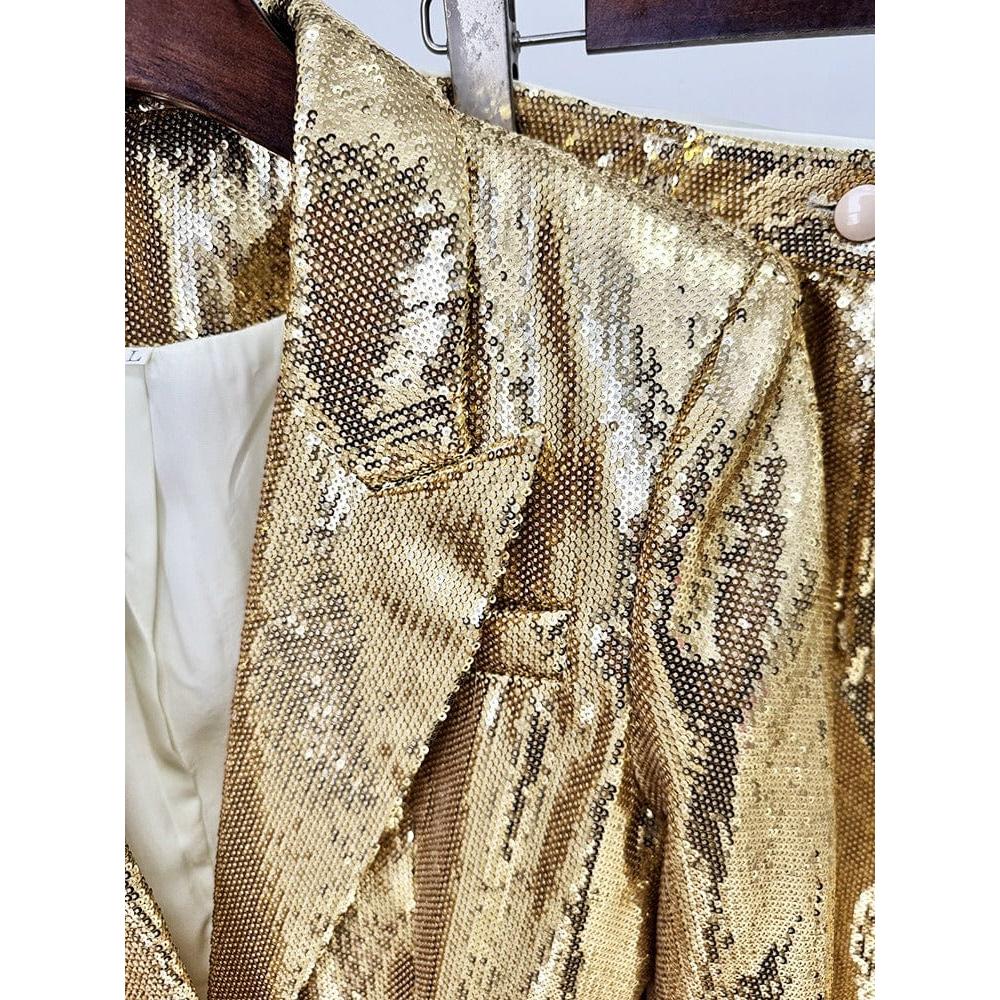 SoloveDress Women's 2 Piece Gold Solid Suit Peak Lapel Single Butto... Gold / US 0 SoloveDress Women's 2 Piece Gold Solid Suit Peak Lapel Single Butto... Gold / US 0