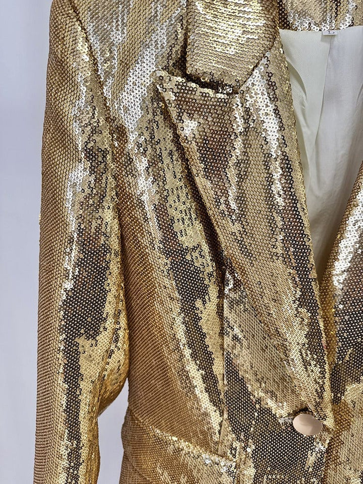 solovedress Women's Fashion Gold Sequin Two-Piece Suit