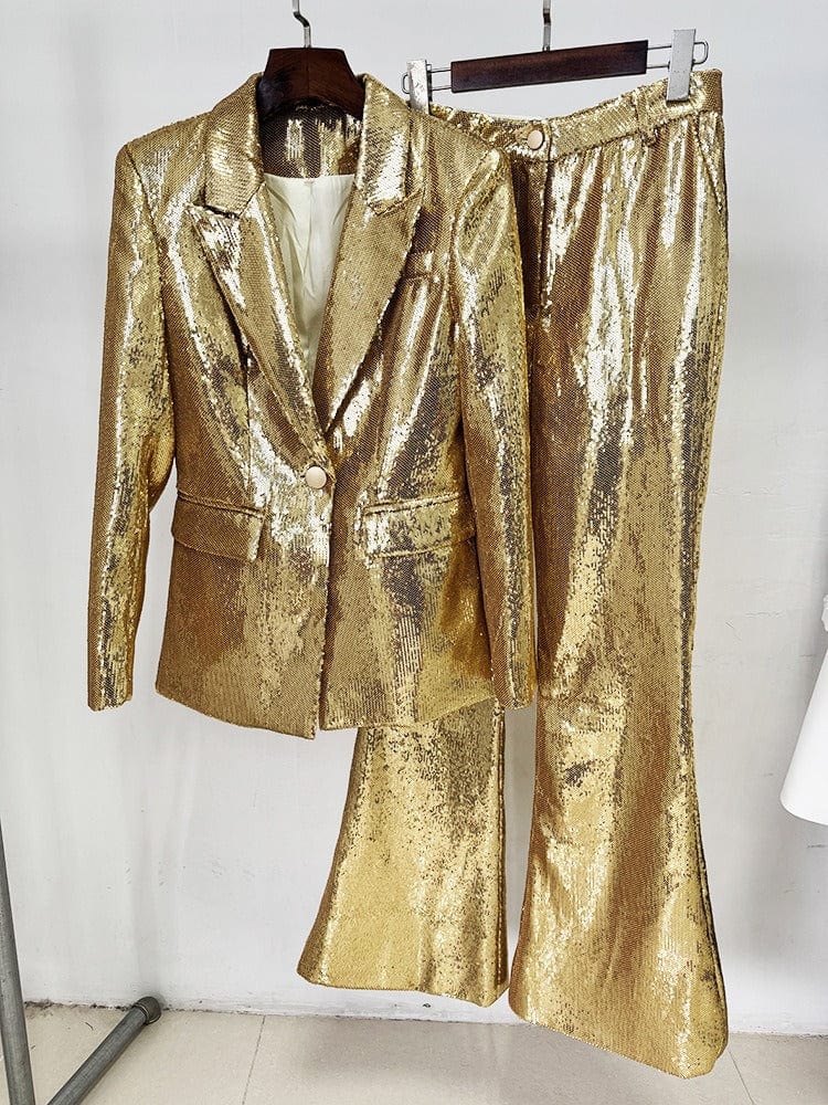 solovedress Women's Fashion Gold Sequin Two-Piece Suit
