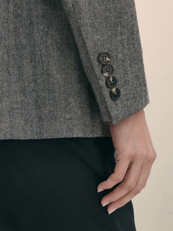 solovedress Women's Herringbone Shawl Lapel Blazer – Double Button