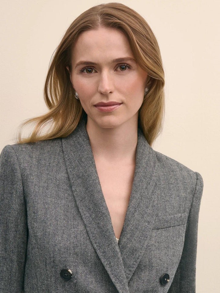 solovedress Women's Herringbone Shawl Lapel Blazer – Double Button