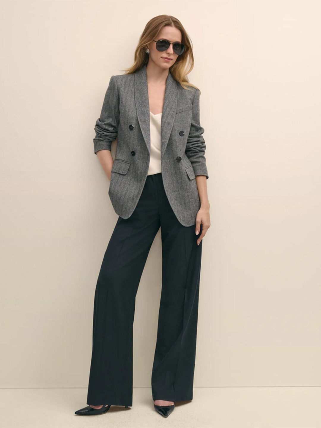 solovedress Women's Herringbone Shawl Lapel Blazer – Double Button