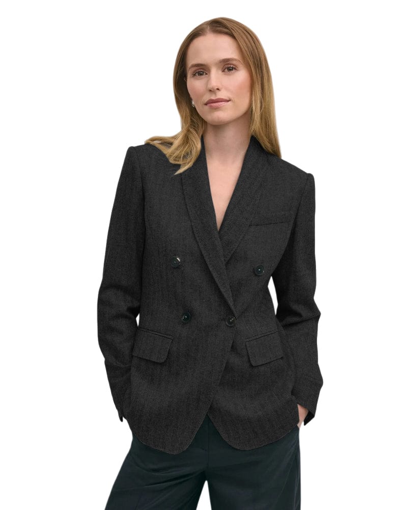 solovedress Women's Herringbone Shawl Lapel Blazer – Double Button