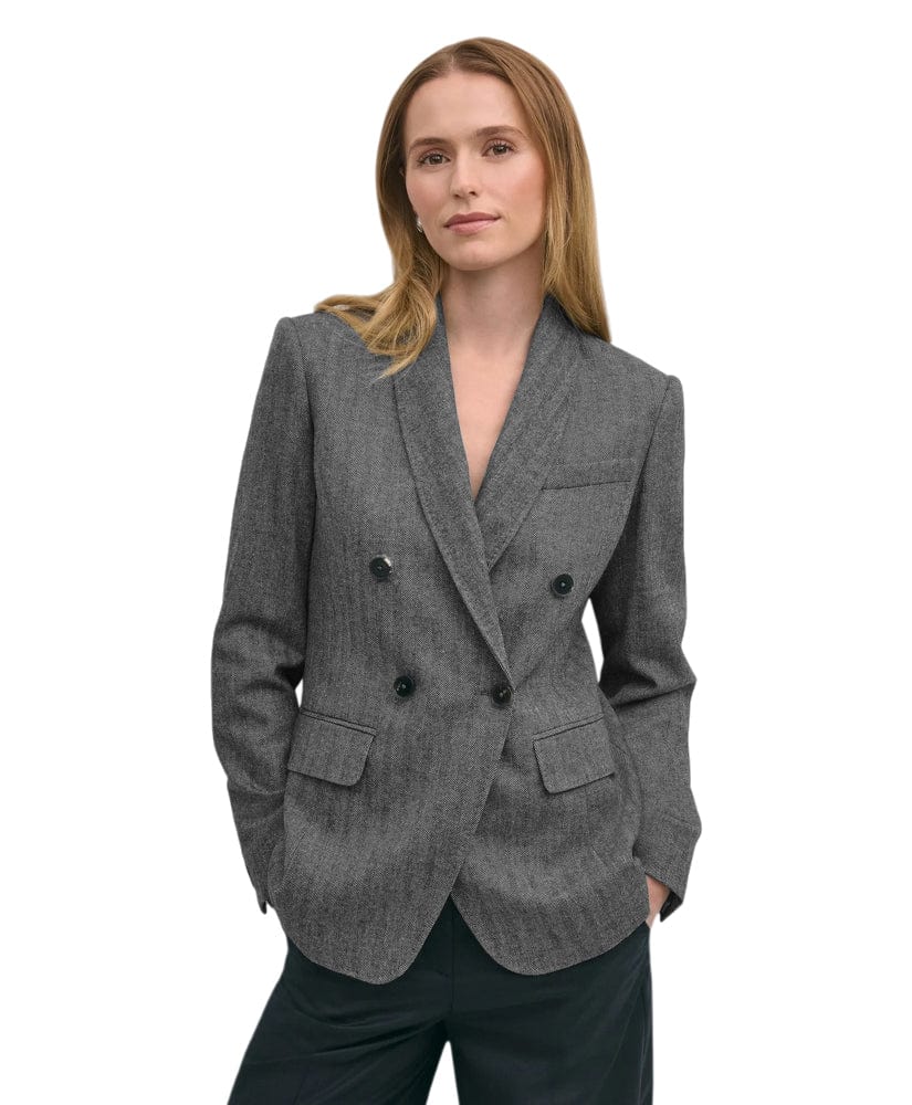 solovedress Women's Herringbone Shawl Lapel Blazer – Double Button