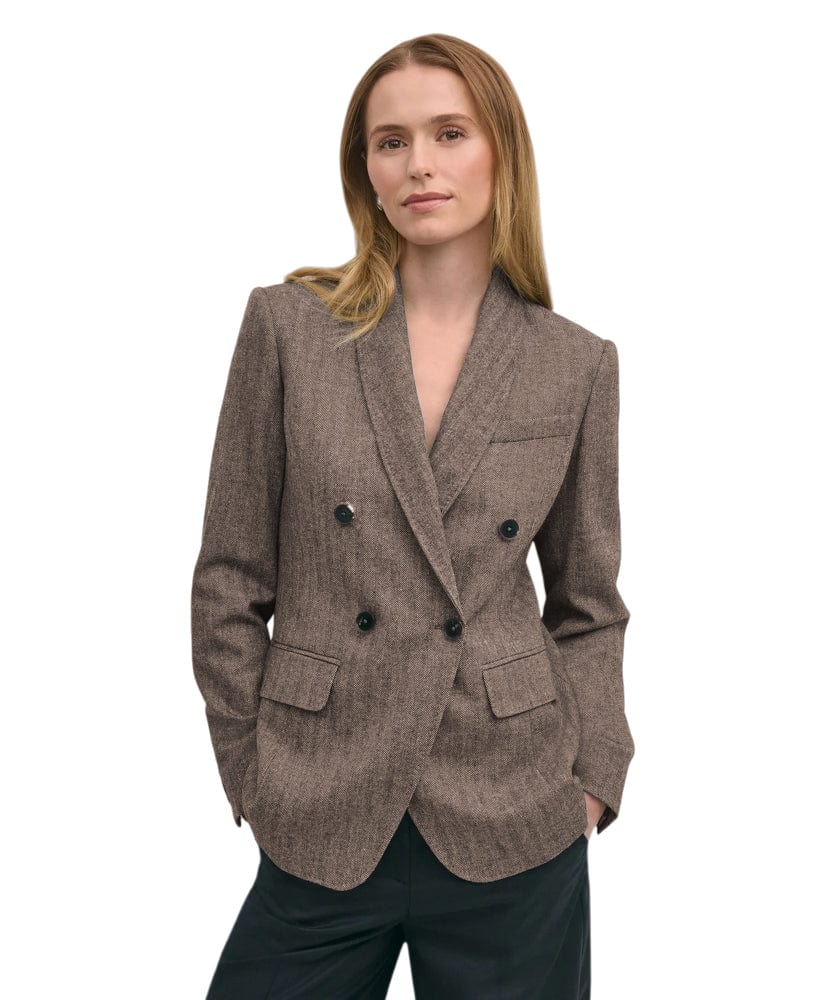 solovedress Women's Herringbone Shawl Lapel Blazer – Double Button