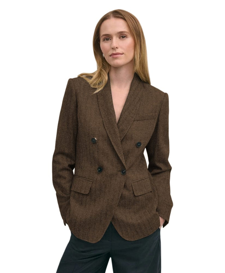 solovedress Women's Herringbone Shawl Lapel Blazer – Double Button