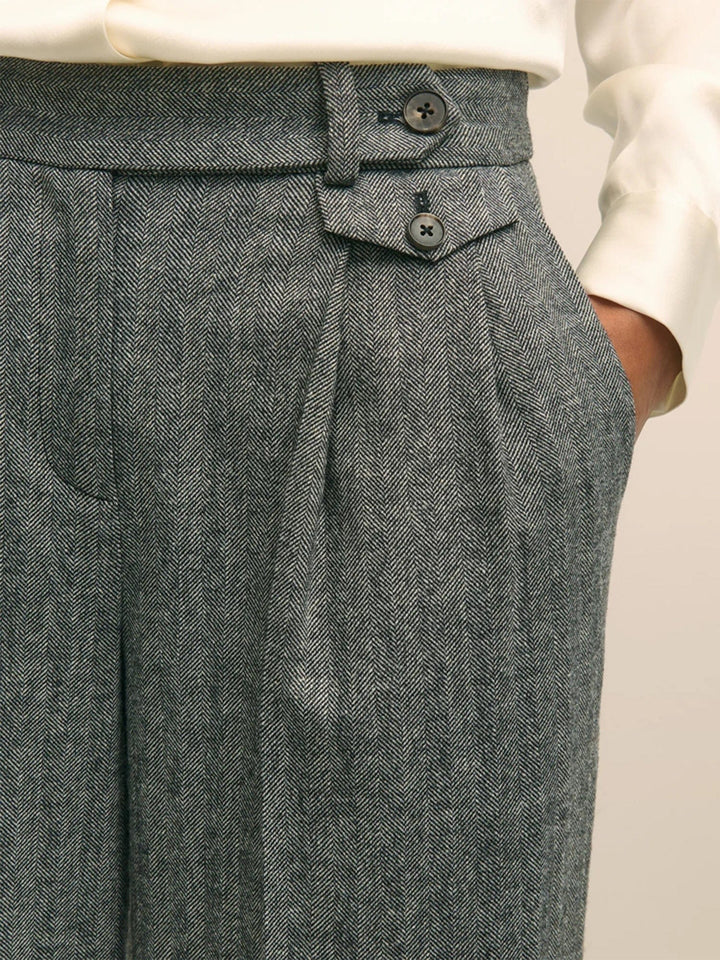 solovedress Women’s Herringbone Straight-Leg Pants – Zip Closure