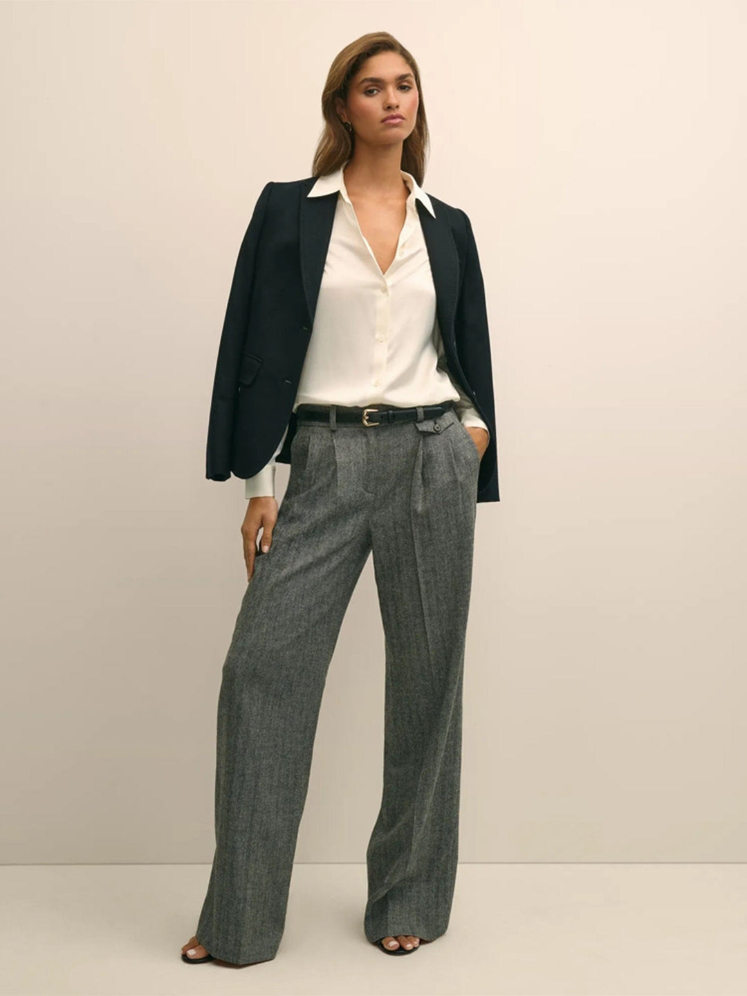 solovedress Women’s Herringbone Straight-Leg Pants – Zip Closure