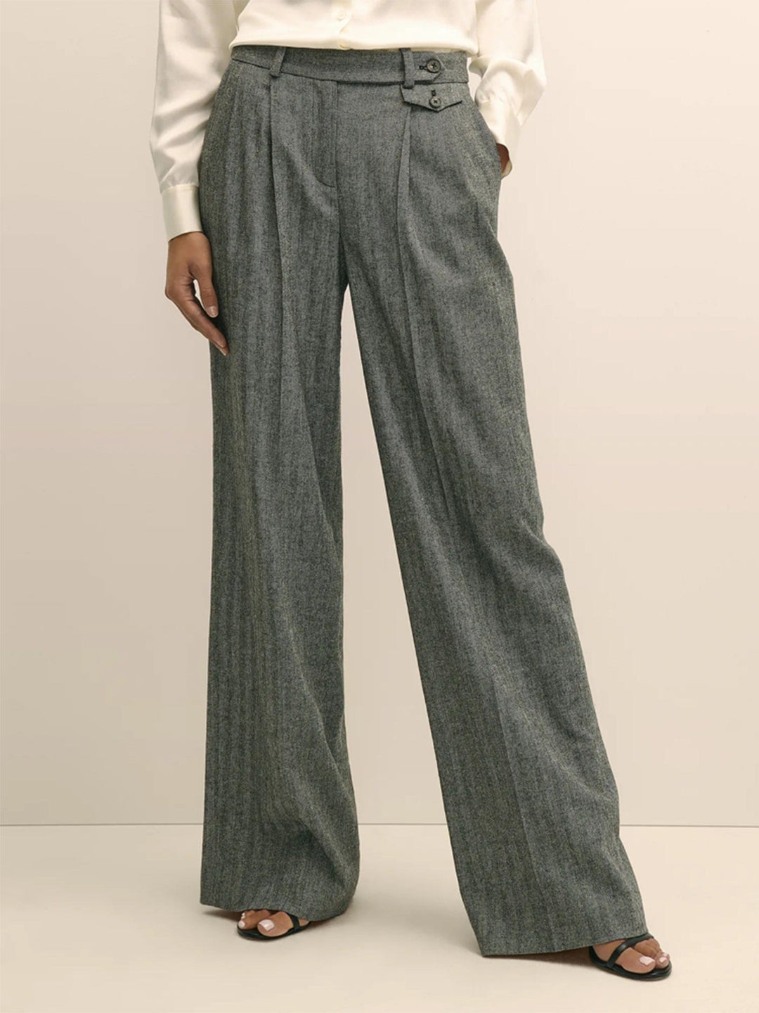 solovedress Women’s Herringbone Straight-Leg Pants – Zip Closure