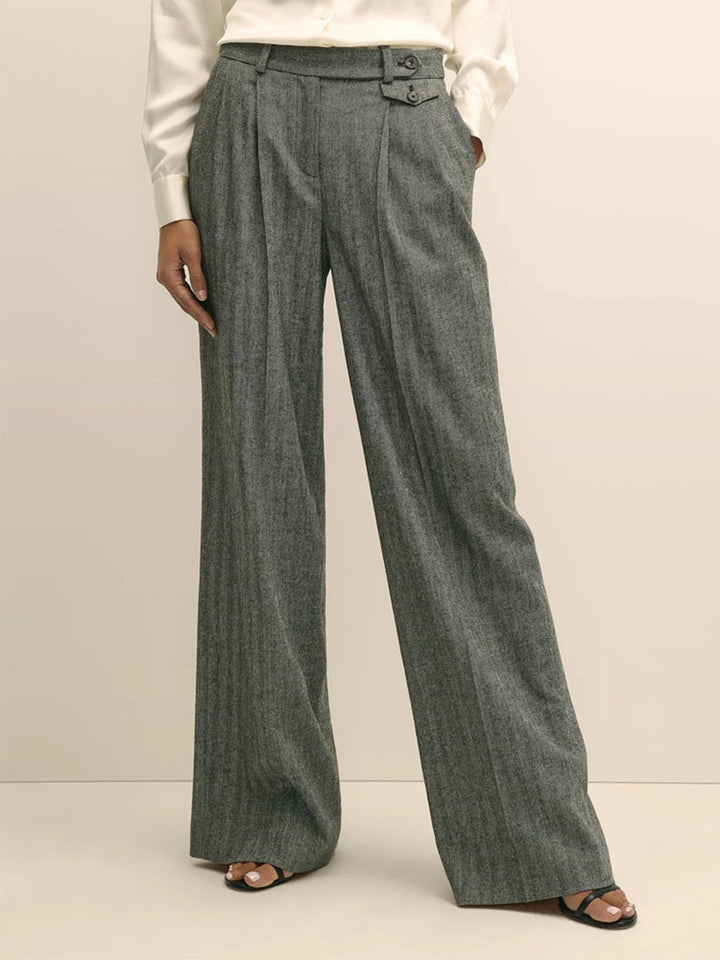 solovedress Women’s Herringbone Straight-Leg Pants – Zip Closure