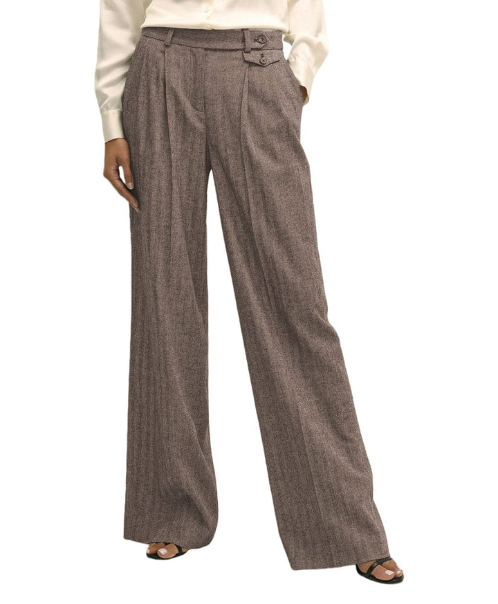 solovedress Women’s Herringbone Straight-Leg Pants – Zip Closure