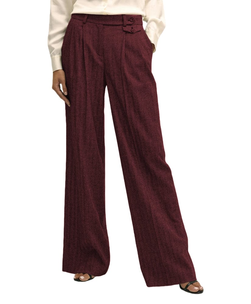 solovedress Women’s Herringbone Straight-Leg Pants – Zip Closure