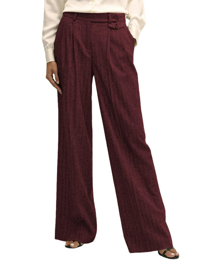 solovedress Women’s Herringbone Straight-Leg Pants – Zip Closure