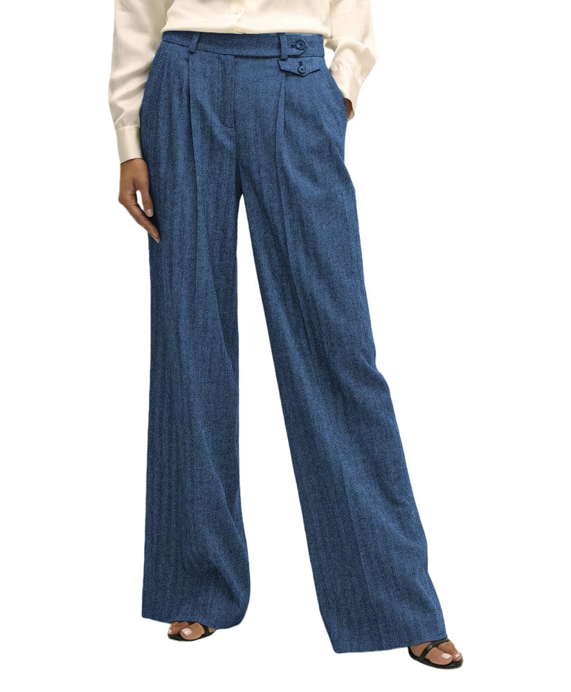 solovedress Women’s Herringbone Straight-Leg Pants – Zip Closure