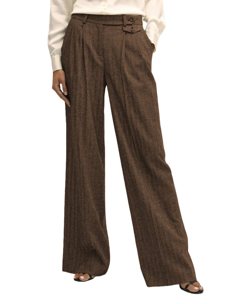 solovedress Women’s Herringbone Straight-Leg Pants – Zip Closure