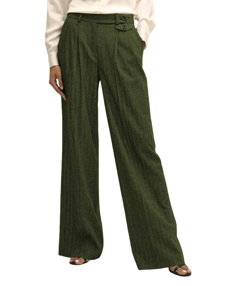 solovedress Women’s Herringbone Straight-Leg Pants – Zip Closure