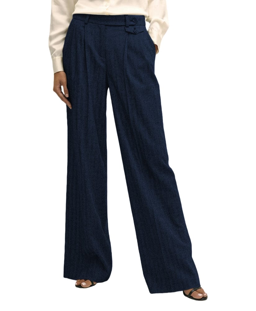 solovedress Women’s Herringbone Straight-Leg Pants – Zip Closure