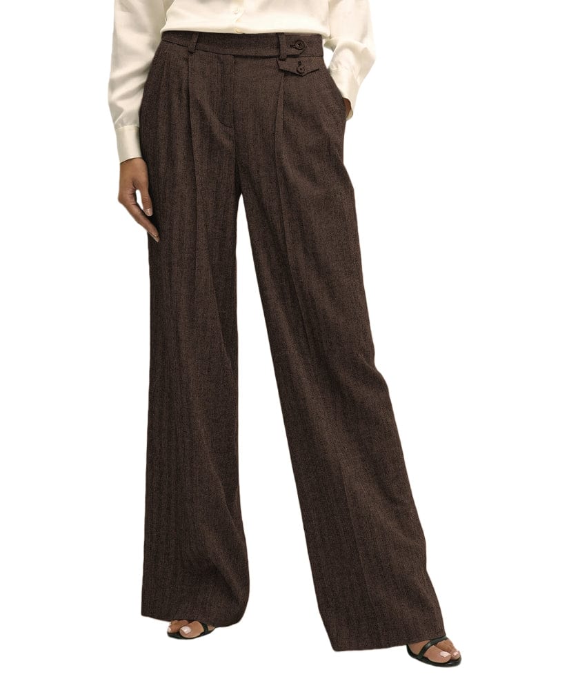 solovedress Women’s Herringbone Straight-Leg Pants – Zip Closure