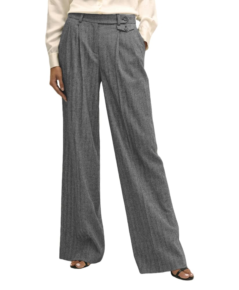 solovedress Women’s Herringbone Straight-Leg Pants – Zip Closure