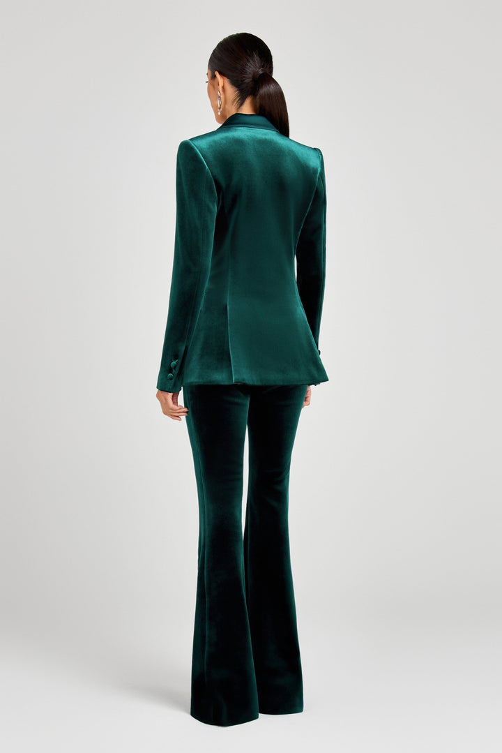 solovedress Women’s Hunt Green Velvet Two-Piece Suit – Blazer with Satin Lapel & Pants