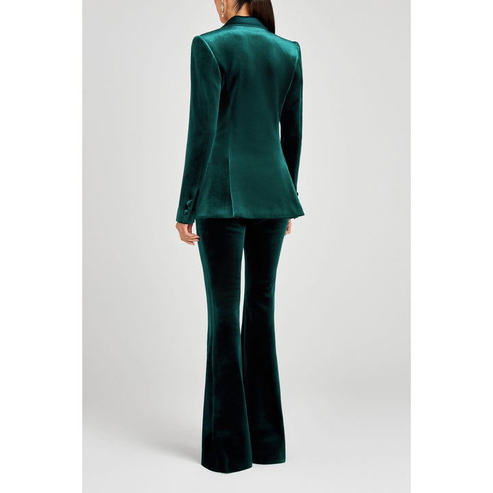 solovedress Women’s Hunt Green Velvet Two-Piece Suit – Blazer with Satin Lapel & Pants