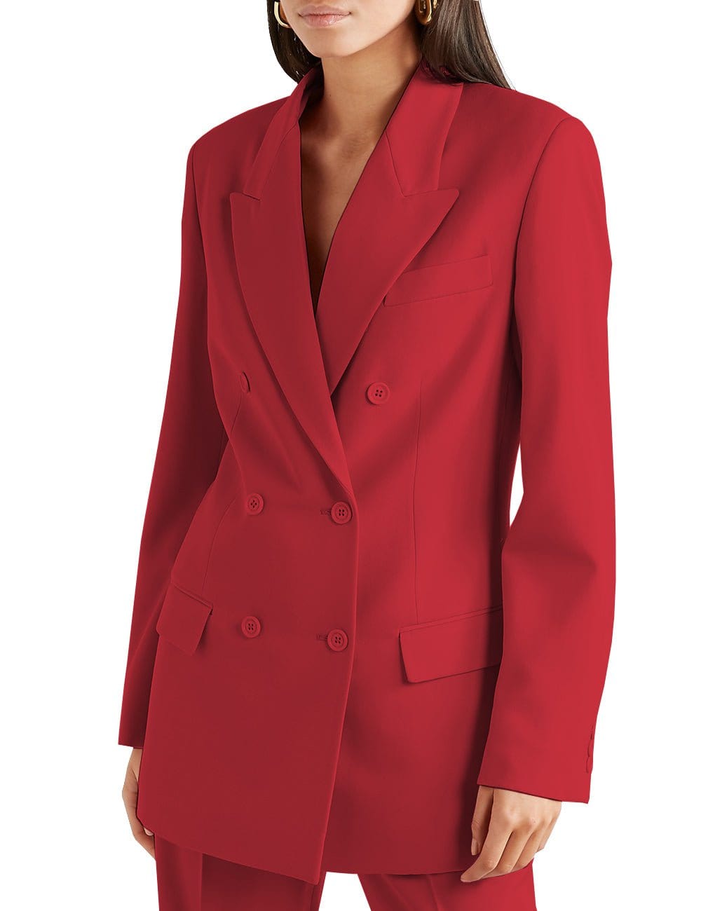 solovedress Women's Leisure 2 Pieces Double Breasted Solid Color Peak Lapel Suit (Blazer+Pants)