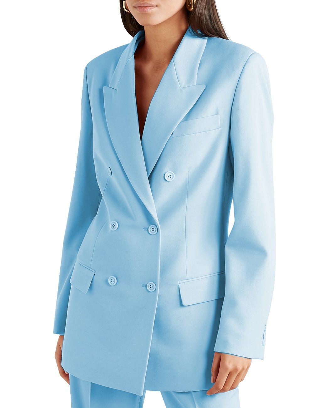 solovedress Women's Leisure 2 Pieces Double Breasted Solid Color Peak Lapel Suit (Blazer+Pants)