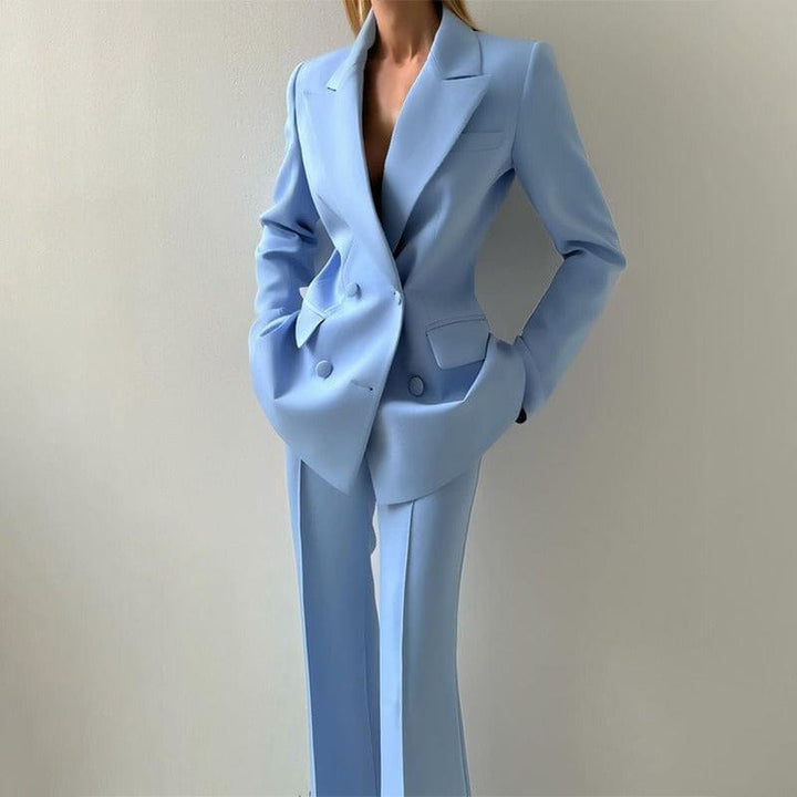 solovedress Women’s Light Blue 3-Piece Suit – Blazer, Strapless Top & Pants