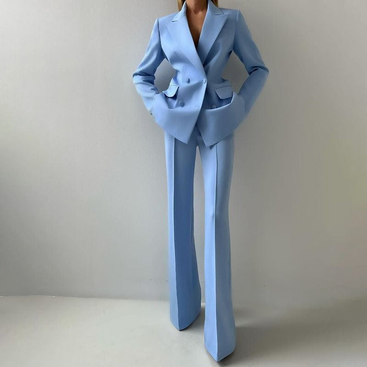 solovedress Women’s Light Blue 3-Piece Suit – Blazer, Strapless Top & Pants