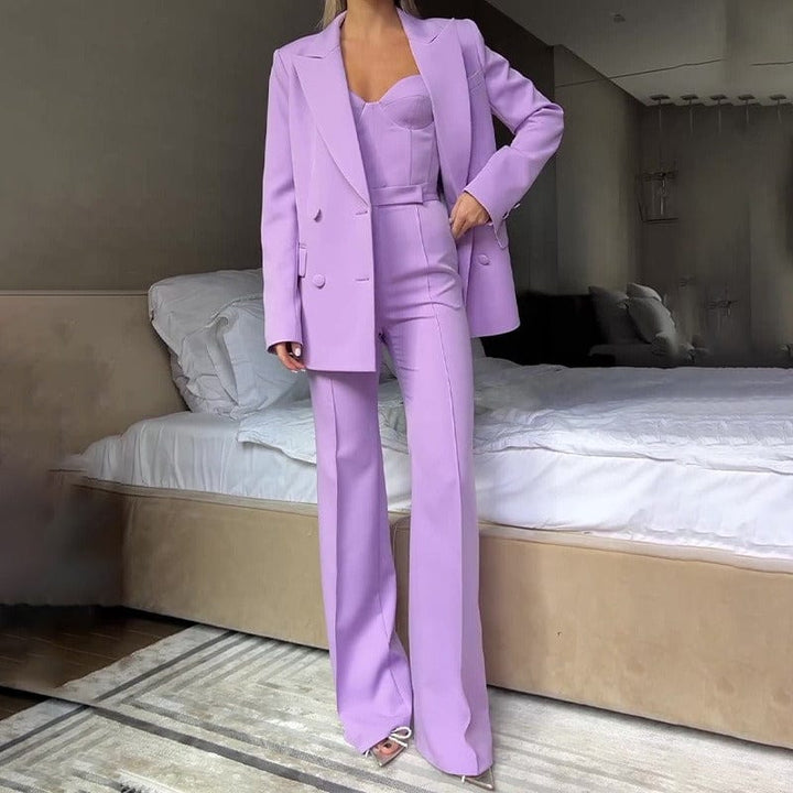 solovedress Women’s Light Blue 3-Piece Suit – Blazer, Strapless Top & Pants