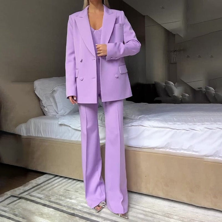 solovedress Women’s Light Blue 3-Piece Suit – Blazer, Strapless Top & Pants