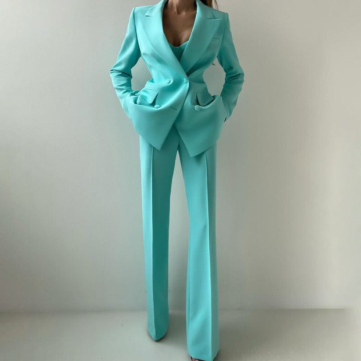 solovedress Women’s Light Blue 3-Piece Suit – Blazer, Strapless Top & Pants
