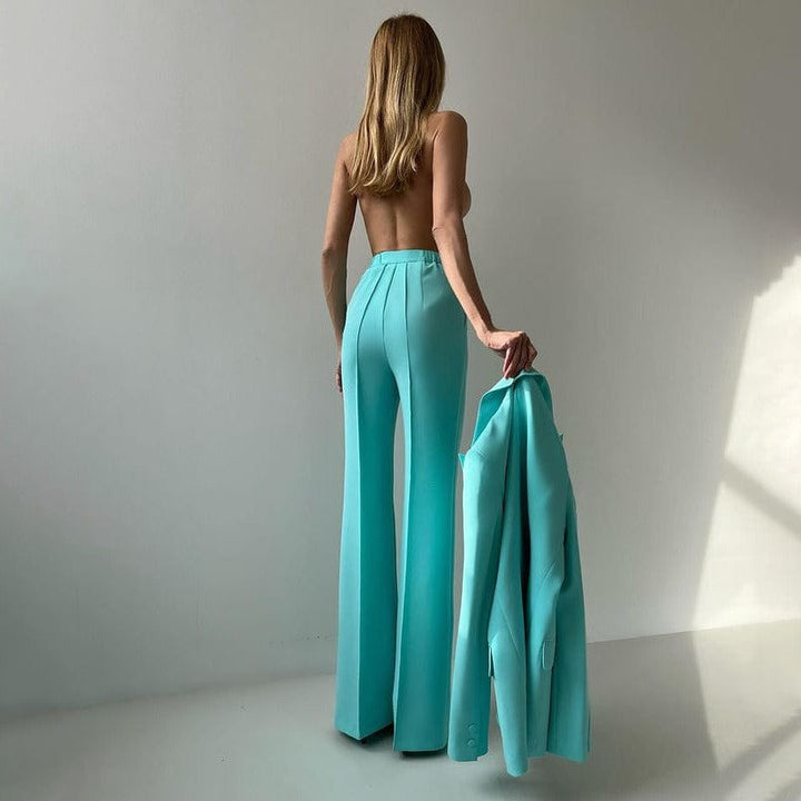 solovedress Women’s Light Blue 3-Piece Suit – Blazer, Strapless Top & Pants