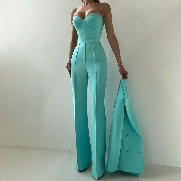 solovedress Women’s Mint Green 3-Piece Suit – Blazer, Strapless Top & Pants