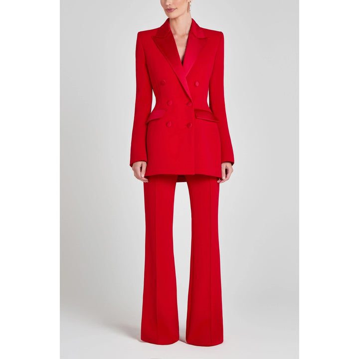 solovedress Women’s Red Double Breasted Suit Set – Satin Lapel Blazer & Pants