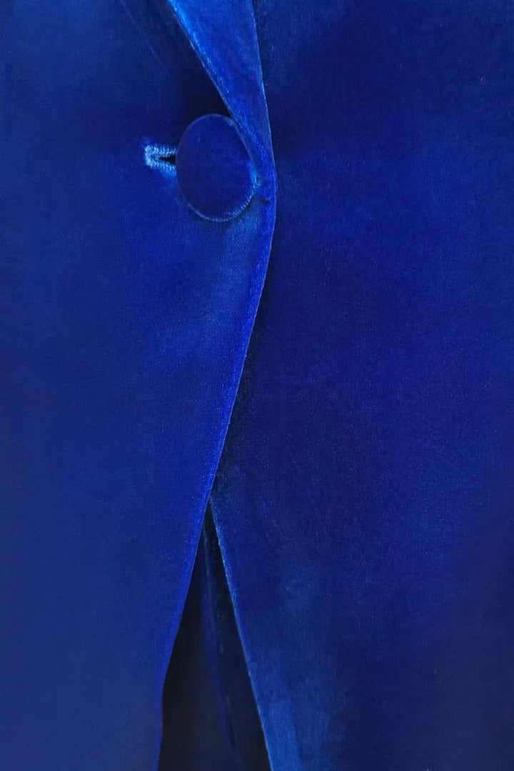 solovedress Women’s Royal Blue Velvet Two-Piece Suit – Notch Lapel Blazer and Pants