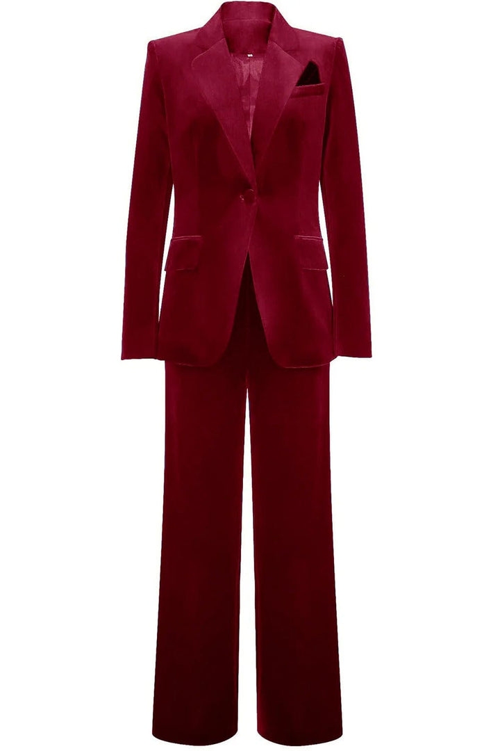 solovedress Women’s Royal Blue Velvet Two-Piece Suit – Notch Lapel Blazer and Pants