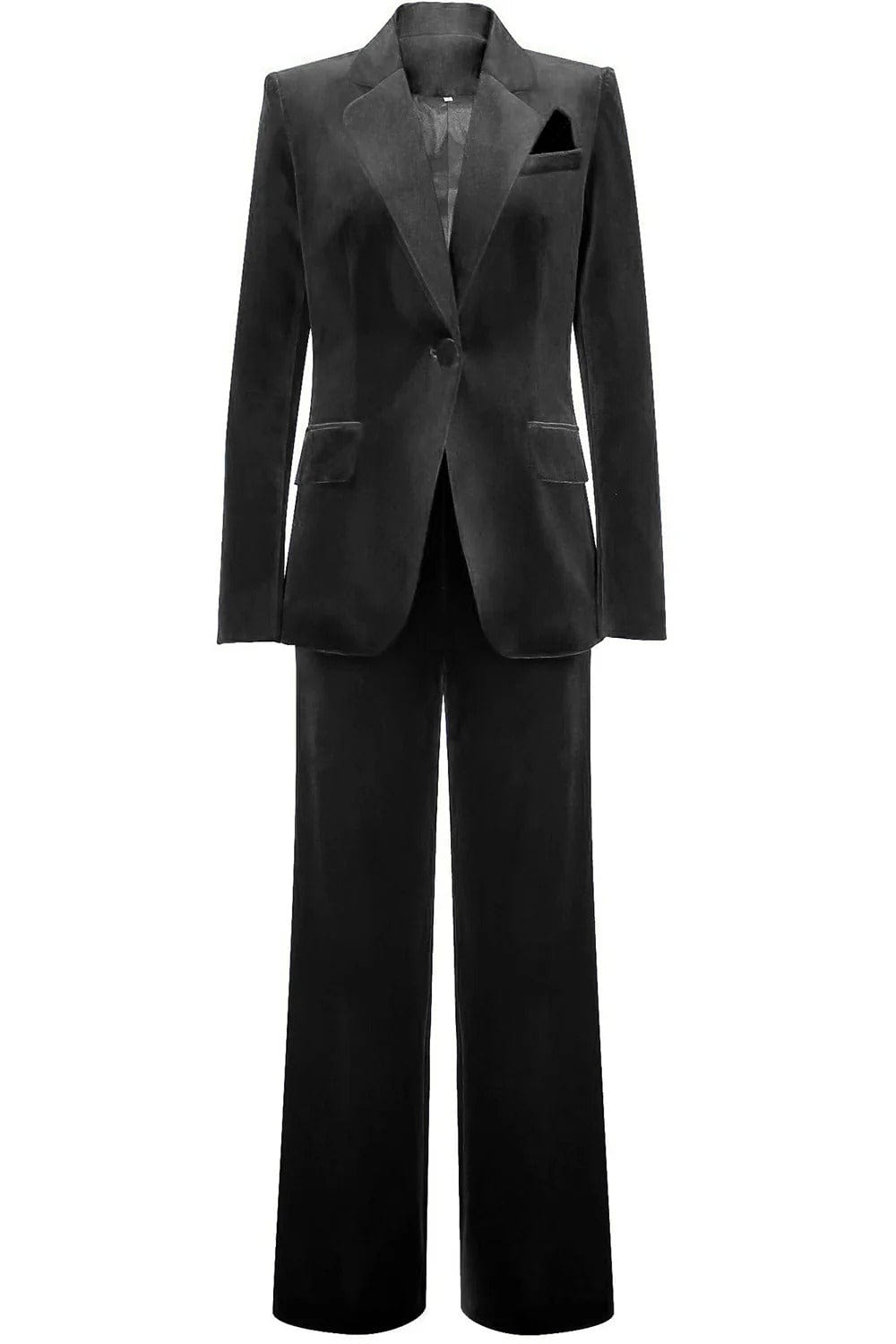 solovedress Women’s Royal Blue Velvet Two-Piece Suit – Notch Lapel Blazer and Pants