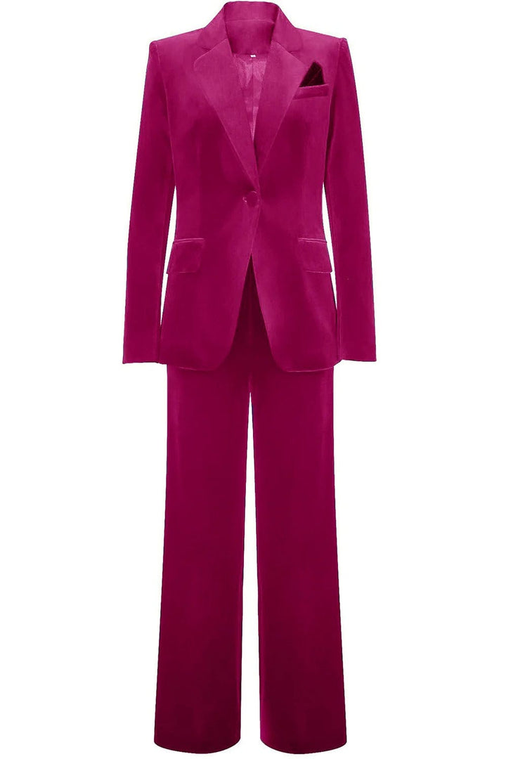 solovedress Women’s Royal Blue Velvet Two-Piece Suit – Notch Lapel Blazer and Pants