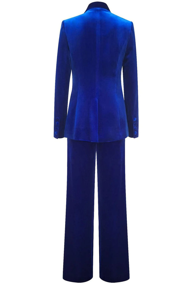 solovedress Women’s Royal Blue Velvet Two-Piece Suit – Notch Lapel Blazer and Pants